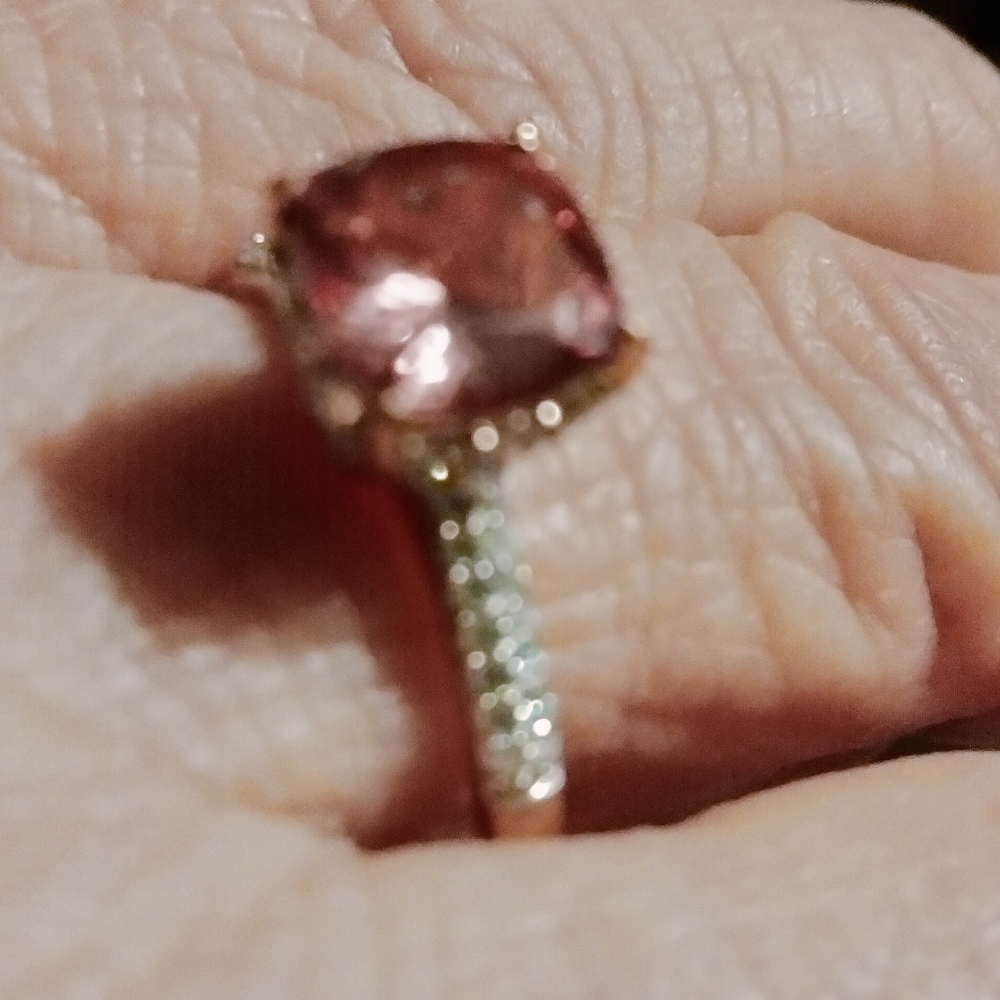 Red Rose Apatite and Moissanite Ring in Vermeil Rose Gold Over Sterling Silver